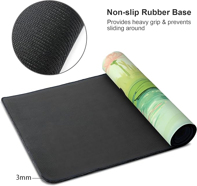Cute Anime Black Cat Gaming Mouse Pad, Forest Green Anime Desk Mat with Anti-Slip Base & Stitched Edges, Office Supplies & Desk Decor for Women, 35.4" x 15.7" in Home Office Essentials