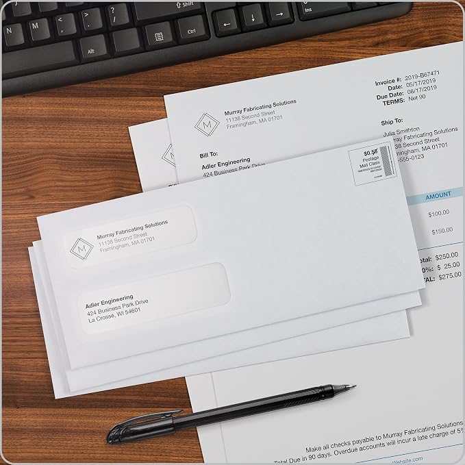 Columbian #10 Security Envelopes, 500 Pack, Double Window Self Seal Envelopes for Invoices, QuickBooks Checks and Business Mailings, 4-1/8 x 9-1/2 Inches, Durable 24 lb White Paper