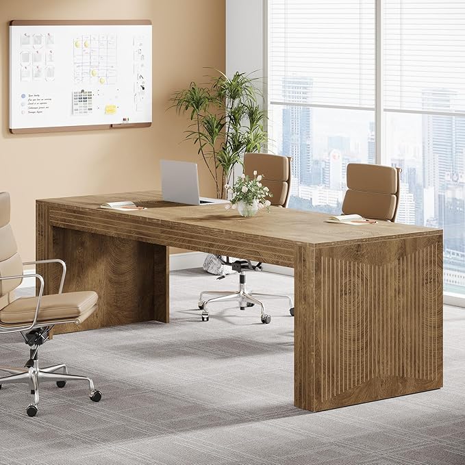Tribesigns 79-Inch Extra Long Desk Set of 2, Two Person Double Desk for Home Office, Wooden Long Computer Desk Writing Table for Office, Natural Oak