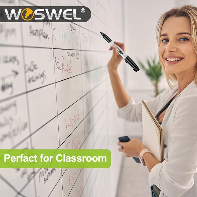 WOSWEL Dry Erase Markers Bulk, 144 Pack Black Chisel Tip Whiteboard Marker | Bulk, Value, Low Odor, Quick Drying, Black, Dry Erasable, Chisel Point Tip, Precise Writing for School Office Home