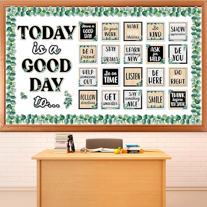 Inspirational Bulletin Board Set Eucalyptus Back to School Classroom Decorations Today is A Good Day Quotes Bulletin Board Greenery Cutout for Student Teacher School Office Classroom Wall Decoration