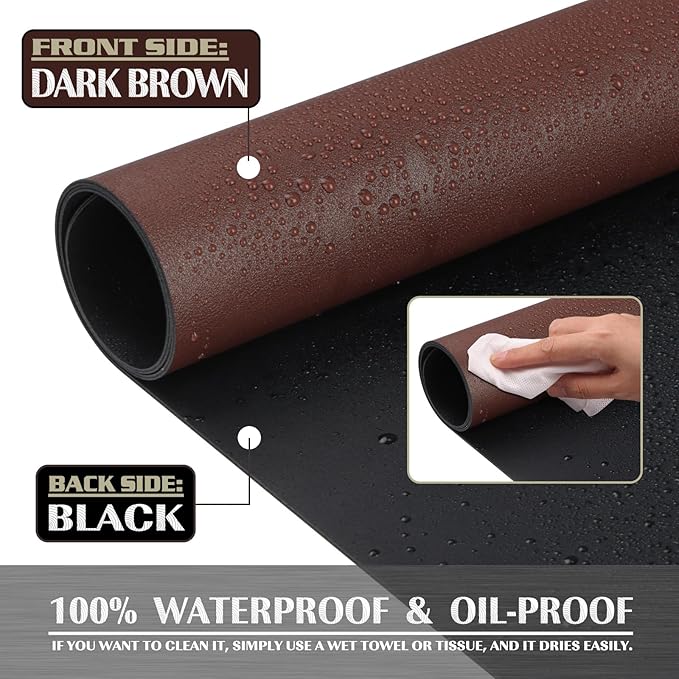 K KNODEL Small Office Desk Mat, Leather Mouse Pad (23.6"x13.8", Dark Brown) | Desk Pad, Keyboard Pad, Computer and Laptop Mat, Desktop Protector and Cover, Writing Pad and Blotter for Home Office