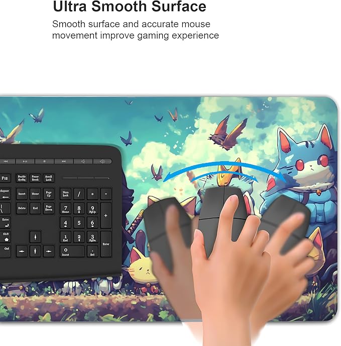 Cute Anime Cats Gaming Mouse Pad, Colorful Anime Desk Mat with Anti-Slip Base & Stitched Edges,35.4" x 15.7" in Table Mat for Computer Desktop, Beautiful Workstation Decor