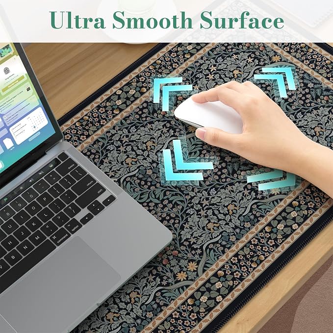 iCasso Desk Cover Mat, Office Mouse Pad,35.4x15.7in,Retro Black | Extra Large Matt for Desktop, Anti-Slip Big Mousepad with Stitched Edges for Computer, PC, Office, Home Workspace