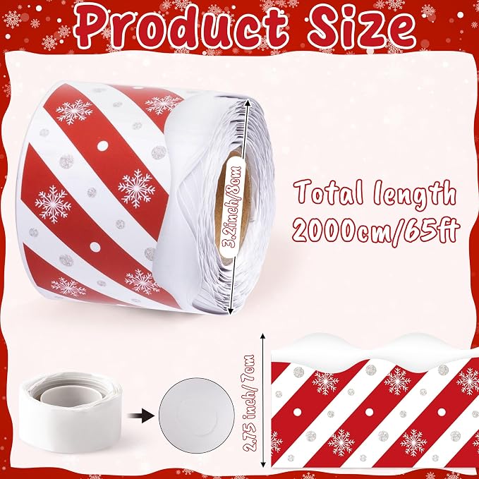 BeYumi Christmas Stripe Border Trim - 65ft Winter Christmas Candy Cane Stripes Snowflake Rolled Border Trim Xmas Red and White Bulletin Board Borders School Classroom Office Chalkboard Party Decor