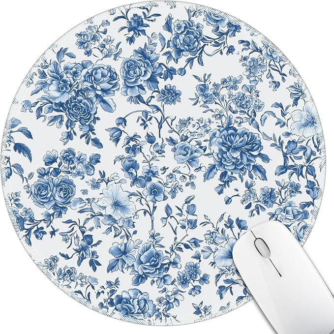 Hancynir Floral Flower Round Mouse Pad, Small Mousepad for Desk Office | Mouse Mat for Computer, Non-Slip Rubber Base, Office Desk Decor, Gifts for Work Coworker Teacher, 8.6 Inch, Stitched Edges