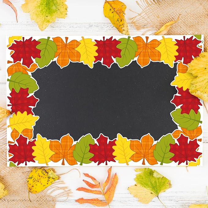 BeYumi Fall Leaves Border Trim - 65ft Plaid Maple Leaves Classroom Decor | Thanksgiving Autumn Harvest Rolled Bulletin Board Border Set Office School Chalkboard Kindergarten Classroom Wall Party Decor