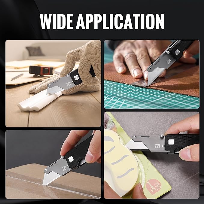 WORKPRO Premium Titanium Utility Knife, CNC Unibody, Lightweight G-10Handle Folding Box Cutter, Quick Change Blade Razor Knife,Ideal Gifts for Men Women, with 10 Extra Blades