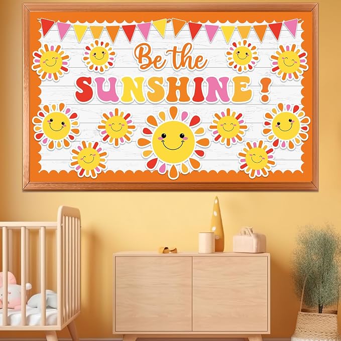 Sun Bulletin Board Set Sunshine Bulletin Board Decorations Be The Sunshine Paper Cutouts Classroom Decorations for Summer Back to School Office Home Chalkboard Decor Wall Door