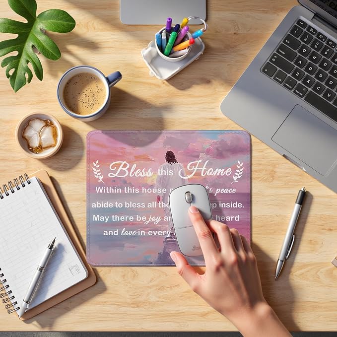Pink Christian Jesus Walking on the Water Mouse Pad, Christian Jesus Bless This Home Gifts Mouse Pads for Desk Office Computers Laptop, Religious Office Desk Accessories, 9.5x7.9 Inch,J070