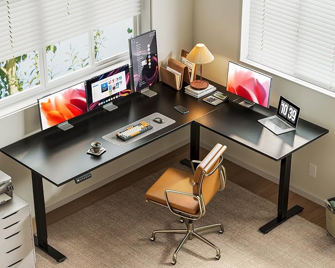 Casaottima 71 Inch L Shaped Electric Standing Desk, Home Office, Black | Reversible Corner Desk with Height Adjustment, Ergonomic Sit Stand Table for Home Office, Computer Workstation