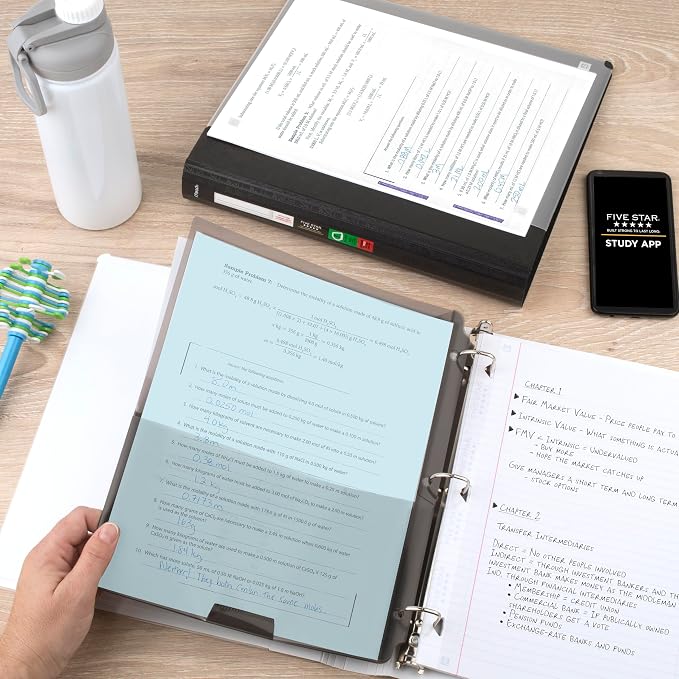 Five Star 3-Ring Binder + Study App, 6 Pack, 1 Inch Binder with D Rings and Customizable Clear View Cover, 225 Sheet Capacity, White (261440B-ECM)