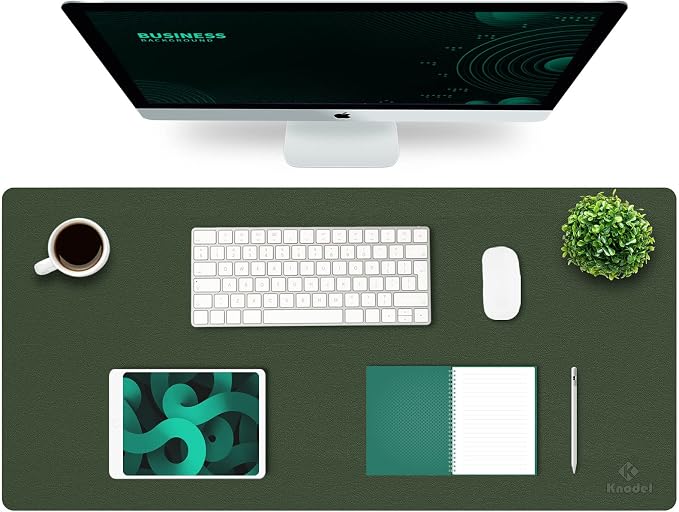 K KNODEL Extra Large Desk Mat, Leather Mouse Pad (35.4"x17", Dark Green) | Desk Pad, Keyboard Pad, Computer and Laptop Mat, Desktop Protector and Cover, Writing Pad and Blotter for Home Office