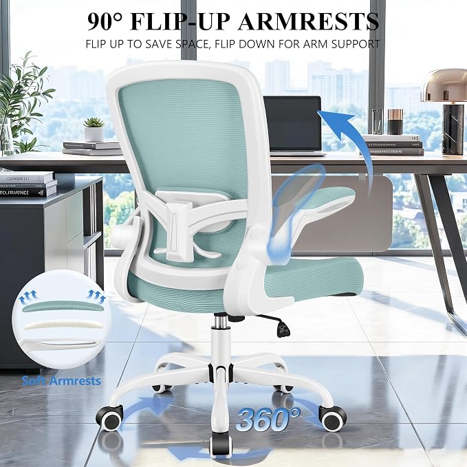 FelixKing Office Chair, Ergonomic Desk Chair Breathable Mesh Chairs Adjustable High Back Lumbar Support Flip-up Armrests, Executive Rolling Swivel Comfy Computer Chairs Home Office Light Blue