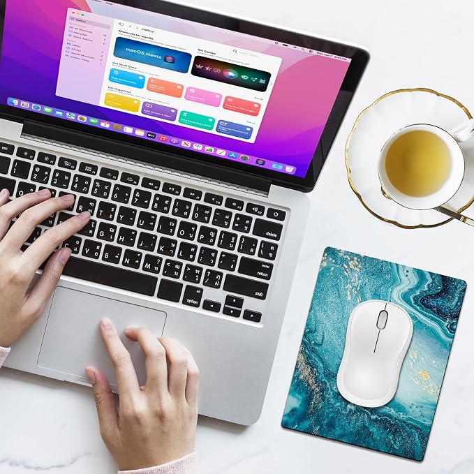 Small Mouse Pad Cute, Mini Mouse Pads for Wireless Mouse and Laptop, Travel Mousepads with Designs - Teal Alcohol Marble, Portable Mousepad - 5.5 x 7 Inch, Pretty Desk Decor for Women