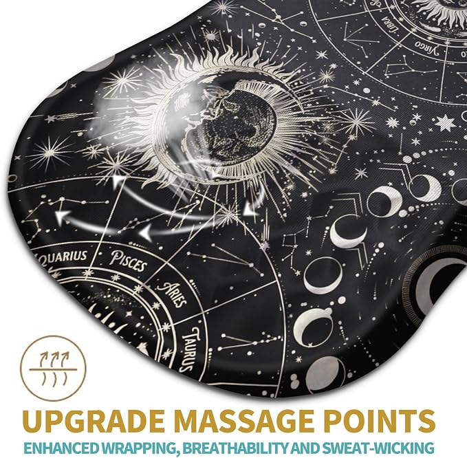 Hokafenle Ergonomic Mouse Pad Wrist Support with Massage Design, Wrist Rest Pain Relief Mousepad with Memory Foam&Non-Slip PU Base,Mouse Pads for Wireless Mouse (12x8 inch,Tarot Constellation)
