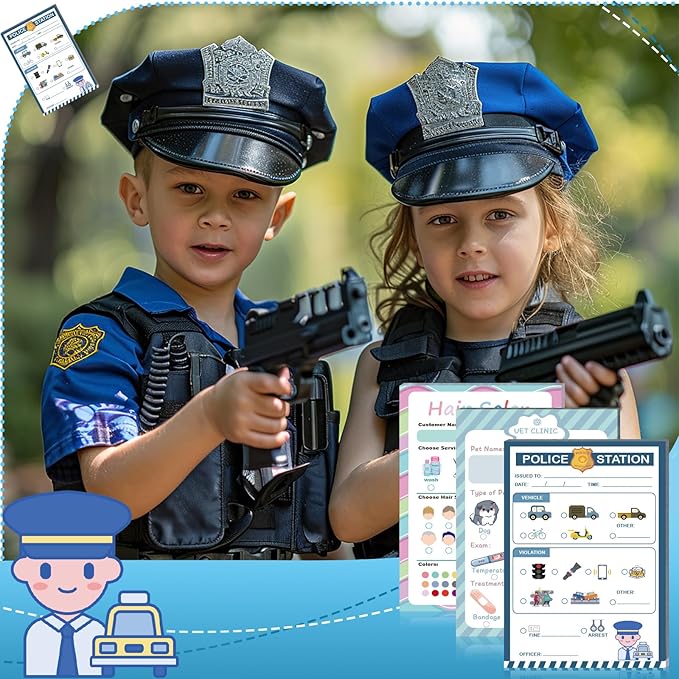 Kids Pretend Play Notepads 4X6 In Pretend Play Notebooks Playtime Notepads Variety Role Play Game Accessories Pages Each for Kids Toddlers 3-5(3,Blue)