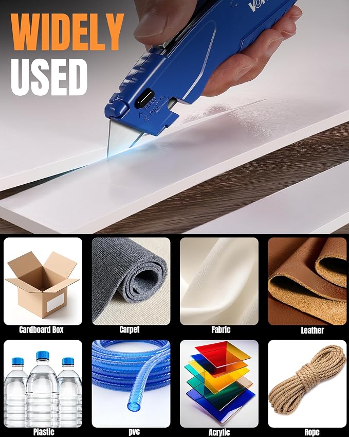 VOTREK® Box Cutter Retractable| Metal Utility Knife【Built-in Storage】Tool-Free Quick Blade Change| Extra 10 SK5 Blades| Heavy Duty Razor Knife for Cardboard & Paper Cutter| Paper Craft Tools