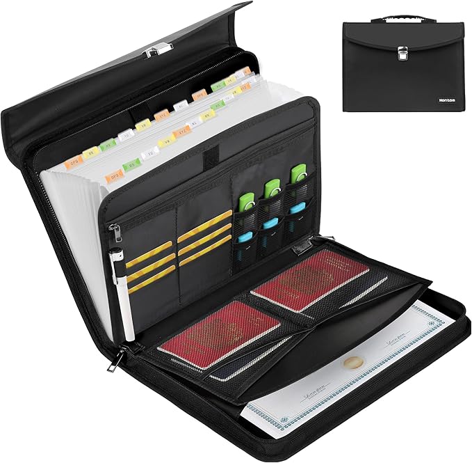 Hontom Accordion File Organizer,24 Pockets Fireproof Expanding File Folder with Multi Pockets,Portable Business Fireproof Storage Document Organizer Folder with Snap Closure for Documents and File