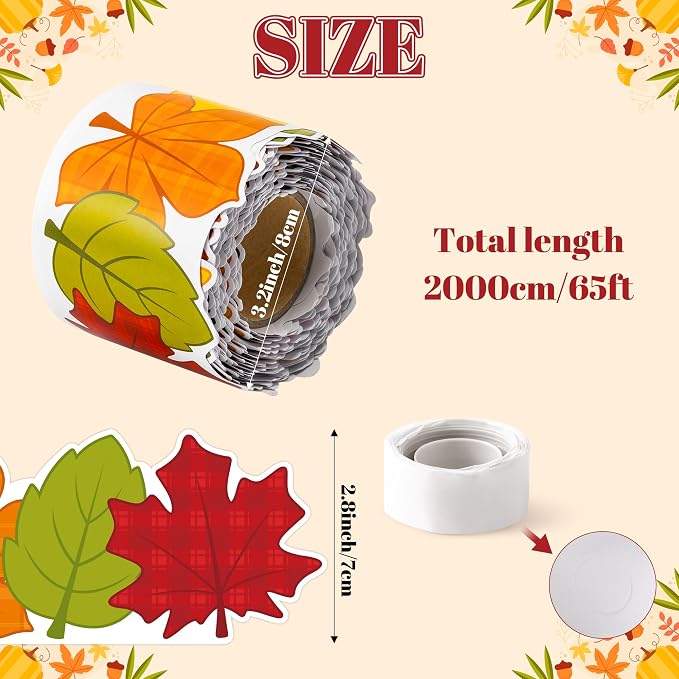 BeYumi Fall Leaves Border Trim - 65ft Plaid Maple Leaves Classroom Decor | Thanksgiving Autumn Harvest Rolled Bulletin Board Border Set Office School Chalkboard Kindergarten Classroom Wall Party Decor