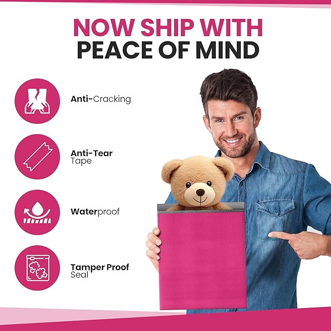 Hot Pink Poly Bubble Mailers 14.50x20 Inch #7 | Self Seal Large Padded Envelopes | Air Cushioned Bubble Mailer | Usable Size 14.25x19 Inch | Waterproof Lightweight Mailing Shipping Bags | 15 Pack