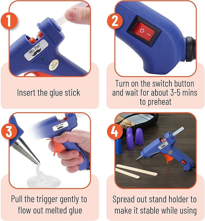 Mr. Pen- Mini Hot Glue Gun Kit with 20 Glue Sticks and 20 Popsicle Sticks & 8 Finger Protector - Fast Preheating Hot Melt Gun, High Temp for School Crafts DIY Arts and Quick Home Repairs