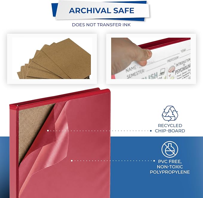 Samsill 0.5 Inch 3 Ring Binder, Economy Round Ring, Clear View Cover, 100 Sheet Capacity - for School, Home, Office - Red