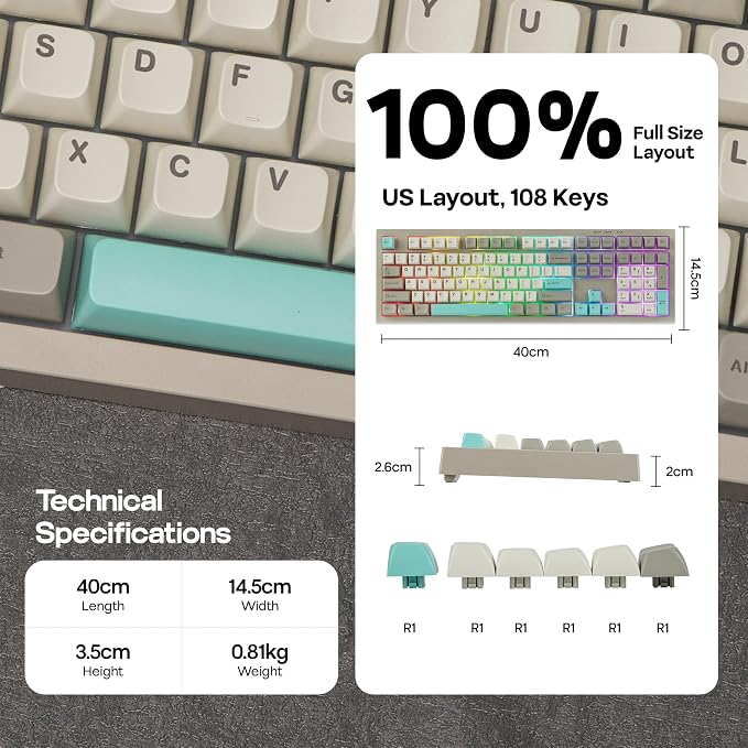 MechLands Aula S102 Membrane Gaming Keyboard w/Number Pad, 100% Full Size | Silent Keyboard for Office/PC Game, USB-C Wired, RGB Backlit, Creamy Silicone Structure, Ergonomic Stands (Grey)