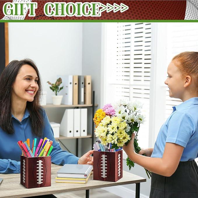 Sherr 2 Pcs Wood Pencil Holder Pen Holder for Classroom Back to School Football Pencils Cup Wooden Dispenser Storage Organizer for Teacher Students First Day School Gifts Office Desk