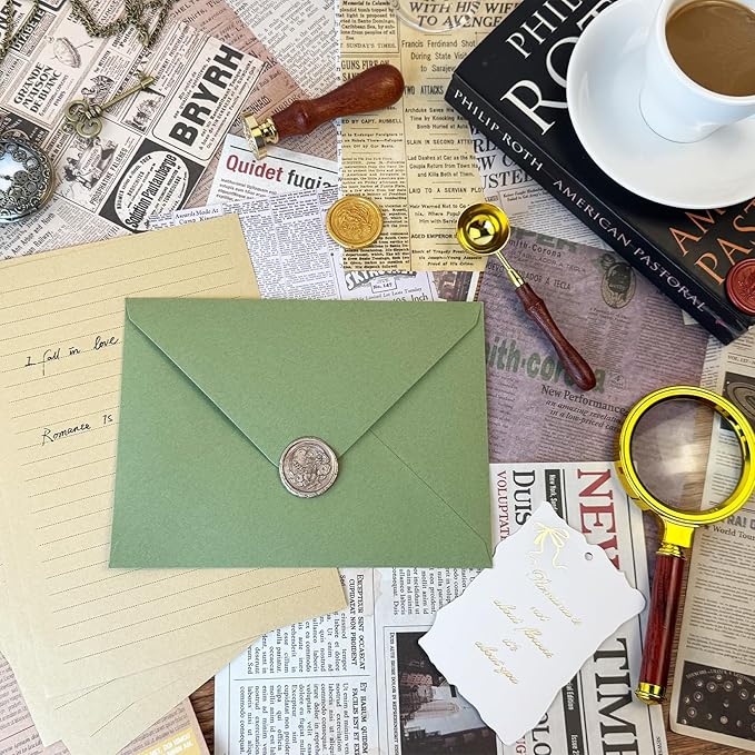 YINUOYOUJIA 50 PCS Sage Green Specialty Paper Envelopes A7, 5 x 7 Envelopes for Invitation, Great for Wedding Invitation Cards, Photos,Perfect for Birthday, Baby Shower, Graduation, Christmas
