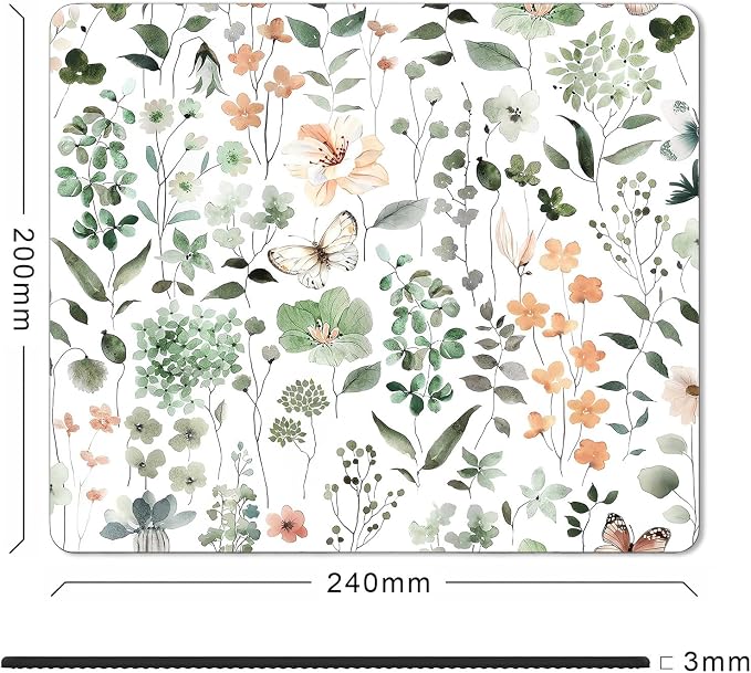Cute Floral Mouse Pad Small, Sage Green Flower Mousepad, Wildflower Butterfly Mouse Pad for Laptop, Boho Vintage Colorful Square Mouse Mat for Wireless Mouse Office, 9.5x7.9 inch