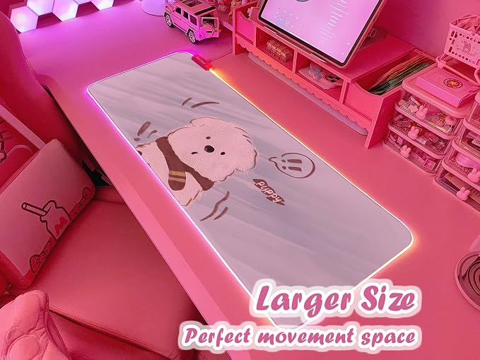 JMIYAV Pink RGB Gaming Mouse Pad 31.5x12 Inch PC XL Large Extended Glowing Led Light Up Desk Pad Non-Slip Rubber Base Computer Cute Mousepad Mat Desk Accessories Gaming Setup 60-0768