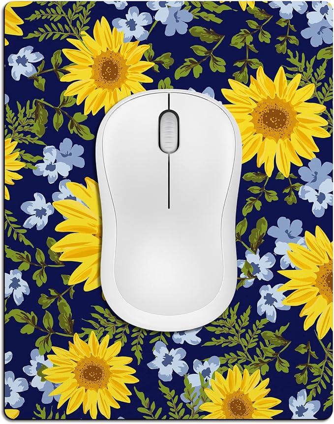 Small Mouse Pad Cute, Mini Mouse Pads for Wireless Mouse and Laptop, Travel Mousepad with Designs - Pretty Sunflowers, Portable Mousepads with Non-Slip Rubber Base for Women - 5.5 x 7 in