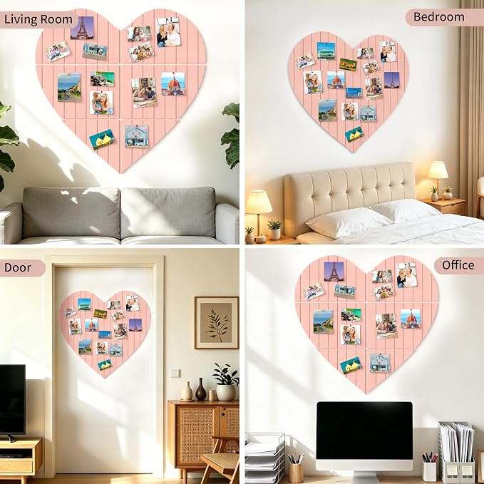 Heart Shaped Felt Bulletin Board 29"x29", 6 Tiles Wall Decor, Pink | Photo Display Memo Board for Office Home, Felt Pin Board with Adhesive Tiles and Pins for Notes, Photos and Artwork