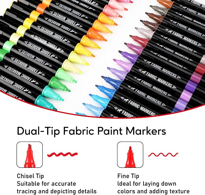 Pagather Fabric Markers, 40 Colors Dual Tip Pens for Clothes | For T-Shirts, Tote Bags, Canvas, Shoes & DIY Fabric Projects, Create Detailed Designs and Creative Patterns