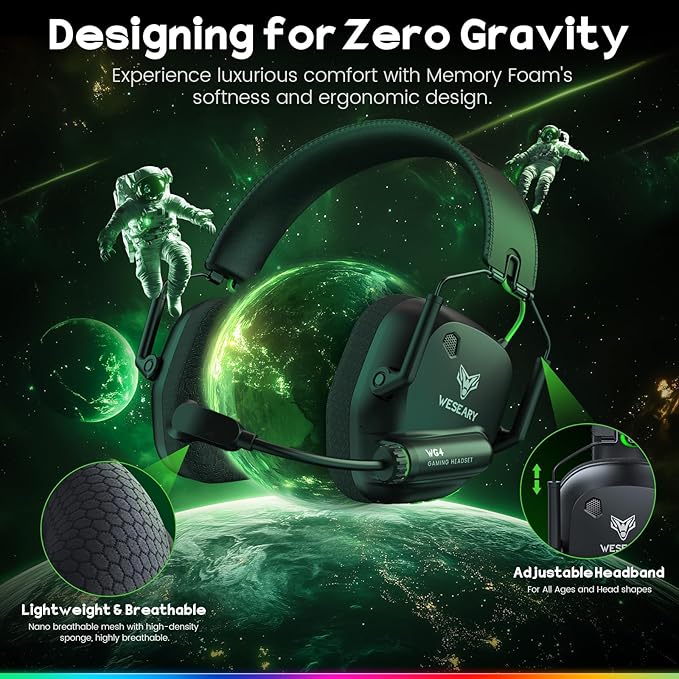 Wireless Gaming Headset for PC, PS5, PS4, Switch & Mac, Dual-Mode 2.4GHz & Bluetooth Gaming Headphones with Microphone, Ultra-Low Latency, 3D Stereo Sound, Up to 45H Battery