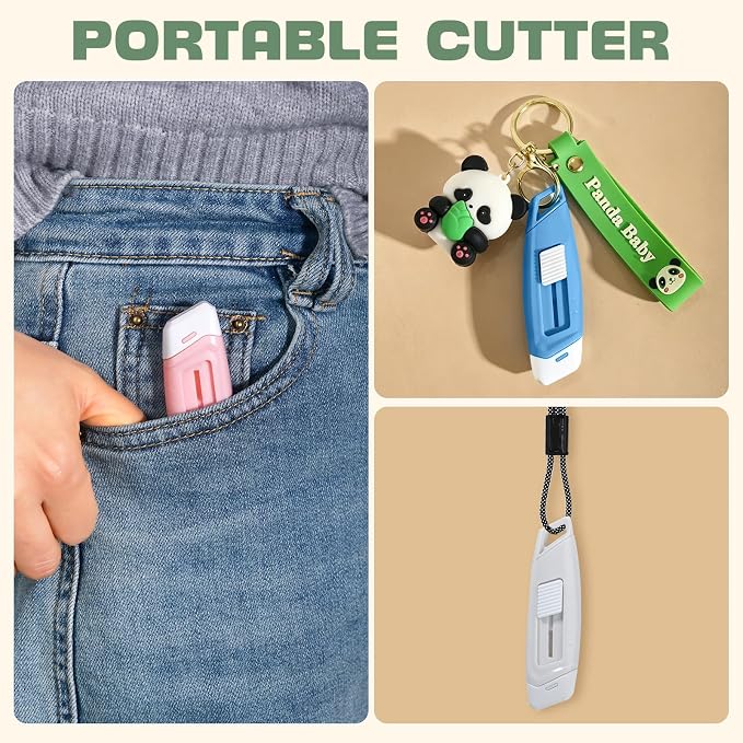 3-Pack Mini Ceramic Box Cutter, Retractable Utility Knife with Safety Lock & Keychain Hole, Magnetic Package Opener with Ceramic Blades for Home Office Shipping Packages (Multi)