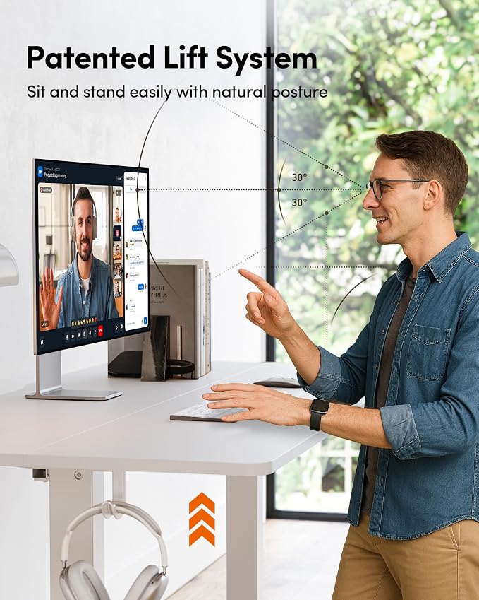 FEZIBO 55 x 24 Inchs Electric Standing Desk, Height Adjustable, Sit Stand Up, Computer Office Desk with Splice Board, White Frame/White Top | Sit and Stand Up Adjustable Desk, Home Office Computer Desk with 3 Customizable Memory Presets