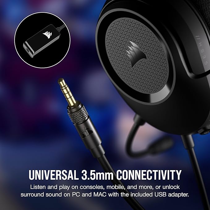 Corsair HS35 Surround v2 Multiplatform Wired Gaming Headset – Dolby 7.1 – Flexible Omni-Directional Microphone – Universal 3.5mm Connection – PC, Mac, PS5, PS4, Xbox, Nintendo Switch, Mobile – Carbon