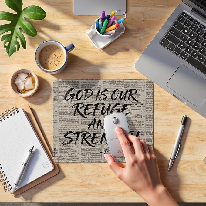 Retro Christian Mouse Pad, Inspirational Psalm 46:1 Religious Bible Verse Mouse Pads Mousepad for Home Office Dorm Computers Laptop Supplies Desk Accessories, 9.5x7.9 Inch