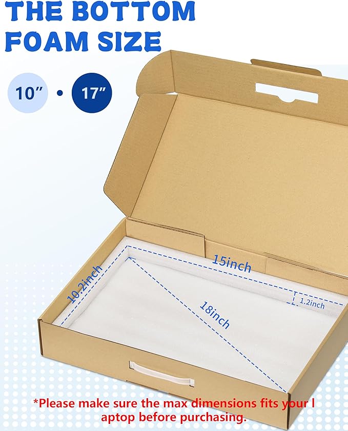 Laptop Shipping Box with Protection Foam for up to 17 Inches Notebook, Cardboard Laptop Box for Shipping, Secure Mailing Boxes, 10 Pack