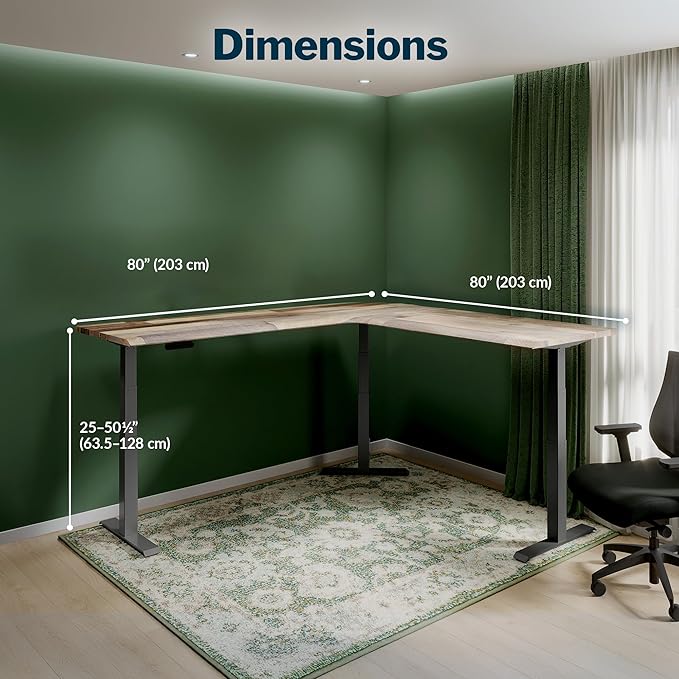 Vari ComfortEdge 80x80 L-Shape Electric Standing Desk – Height Adjustable Sit-Stand VariDesk for Corner Office with Reversible Left/Right Design + Reclaimed Wood Top/Slate Legs (Ships in 4 Boxes)