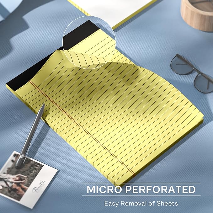 4 Pack Yellow Notepads 8.5x11 Yellow Legal Pads 30 Sheets Perforated Yellow Pads Paper Wide Ruled Writing Pad 70gsm Premium Thick Paper Double-Sided Printing Note Pads for Students, Office, Business