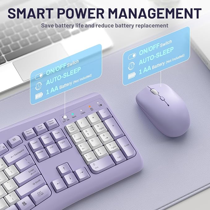 Wireless Keyboard and Mouse Combo Silent Ergonomic Curved Design for Office
