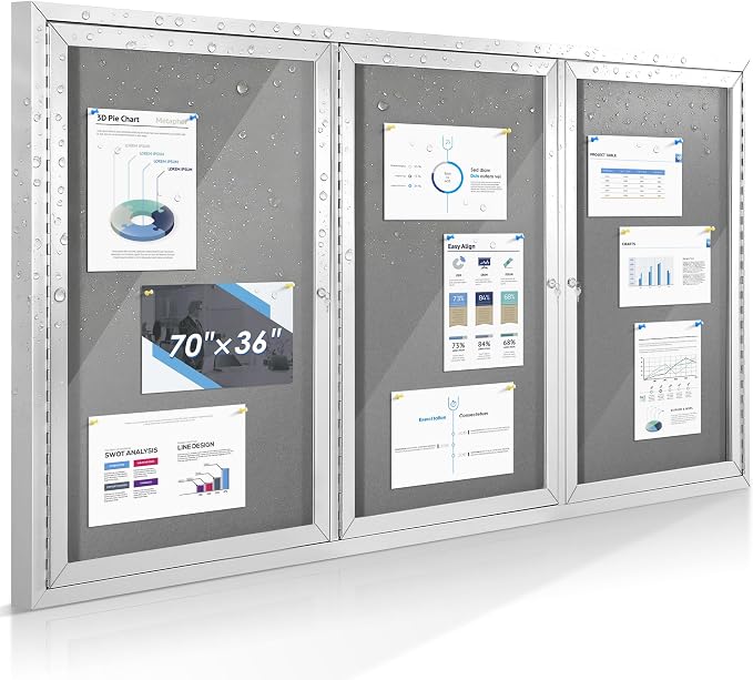 SWANCROWN 70x36 in Outdoor Bulletin Board Wall Display Board, Grey Felt | Enclosed, Weatherproof, Shatter Resistant, Silver Aluminum Frame, Notice Board for Office School Business Community