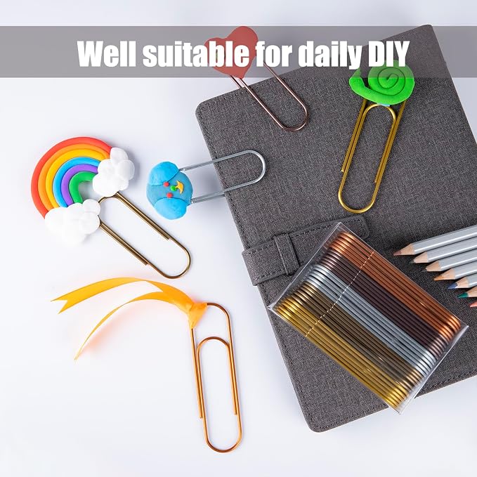 4" Inch Big Paper Clips, 10 Pcs Extra Large Paper Clips -Timenu Multicolored Mega Jumbo Giant Colored Paperclips for Office School Document Organizing
