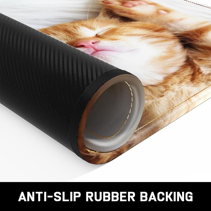 Mouse Pad, Minimalism Marble Style Computer Pad, Anti-Slip Rubber Mouse Mat with Stitched Edges for Gaming, Office, Laptop, PC, Women, 9" x 8" Thick 3 mm, Cute Cat