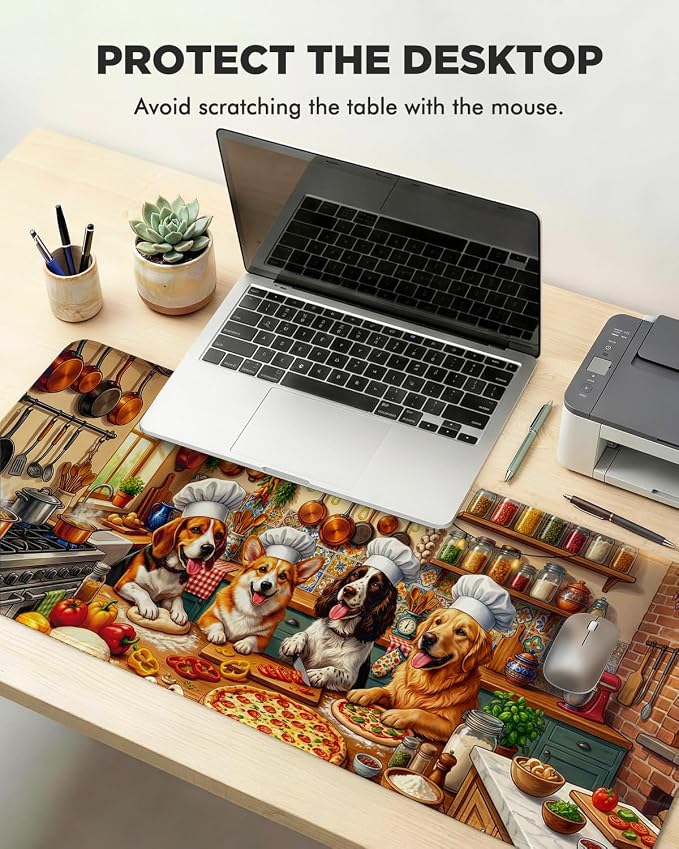 Mouse Pad, Desk Mat, 31.5x11.8in Large Mousepad, Puppy Kitchen | Desk Pad with Stitched Edge & Rubber Non-Slip Bottom, Gaming Mouse Pad, Extended Mousepad for Home, Office