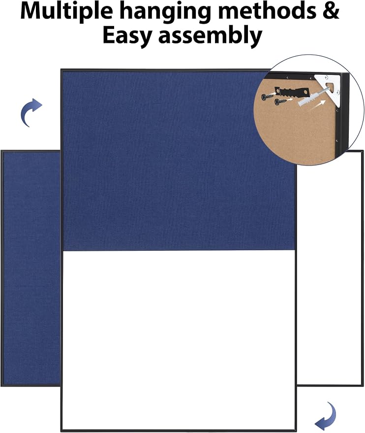 Cork Board White Board Combo for Wall | 36"X24" Linen Bulletin Board Whiteboard, Magnetic Dry Erase Corkboard for Home, Office, School, Blue