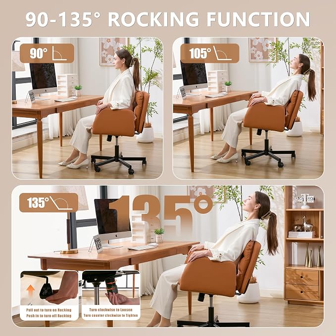 Criss Cross Chair with Flip-Up Arms & Swivel Wheels, Vanity Chair with Adjustable Height & Side Pockets, Comfortable Wide Seat Reclining Computer Office Desk Chairs for Home Office, Make Up, Bed Room